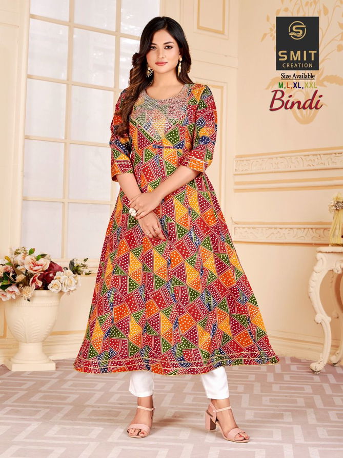 Smit Bindi Gown Fancy Ethnic Wear Wholesale Cotton Printed Kurtis